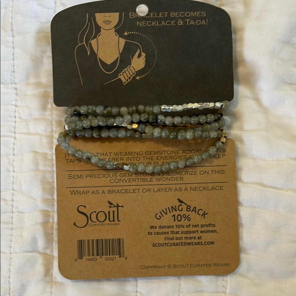 NWT Scout Gray Beaded Labradorite Wrap Bracelet Necklace